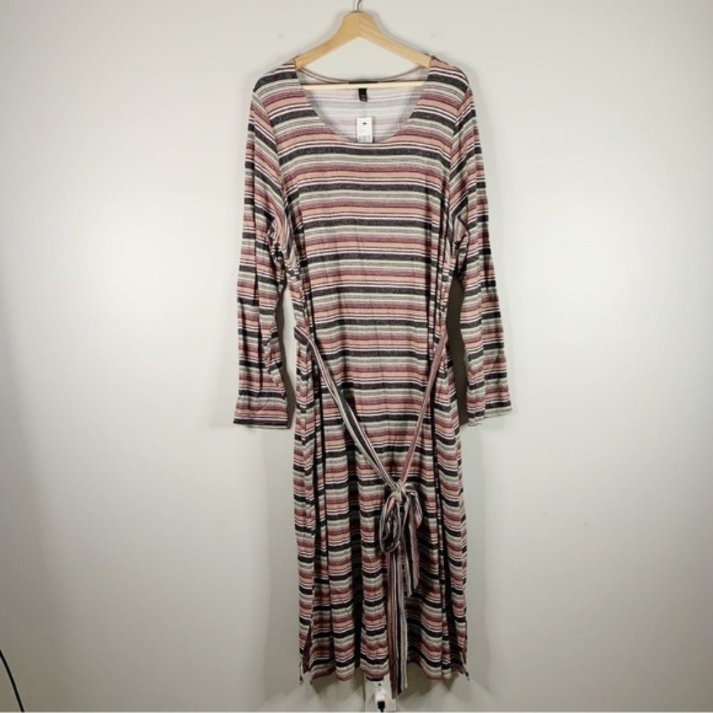 Lane Bryant Long Sleeve Plush Striped Midi Dress Size 22 24 Soft   Belted